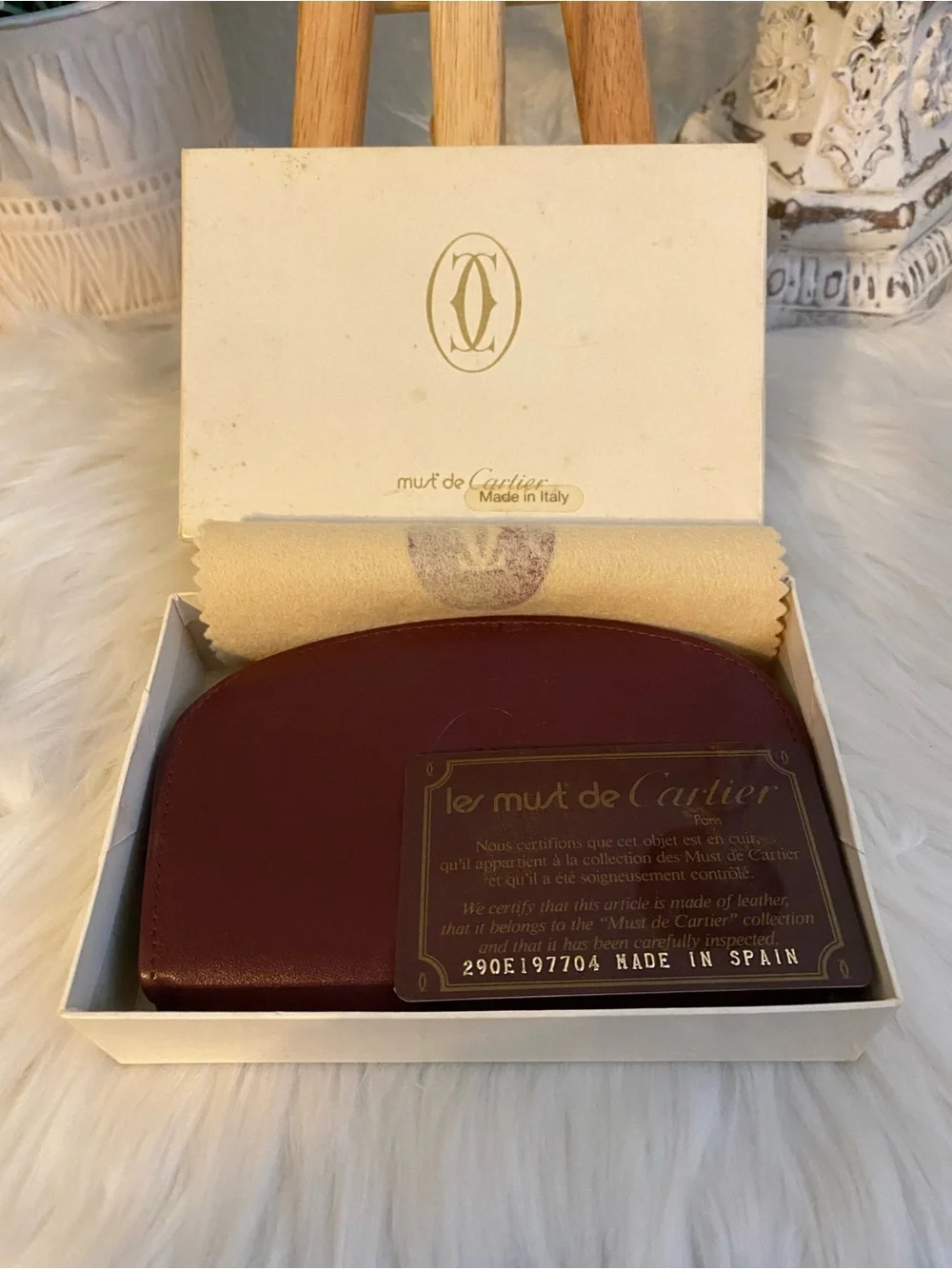 Cartier Burgundy Leather Coin Pouch - Le Must de Cartier